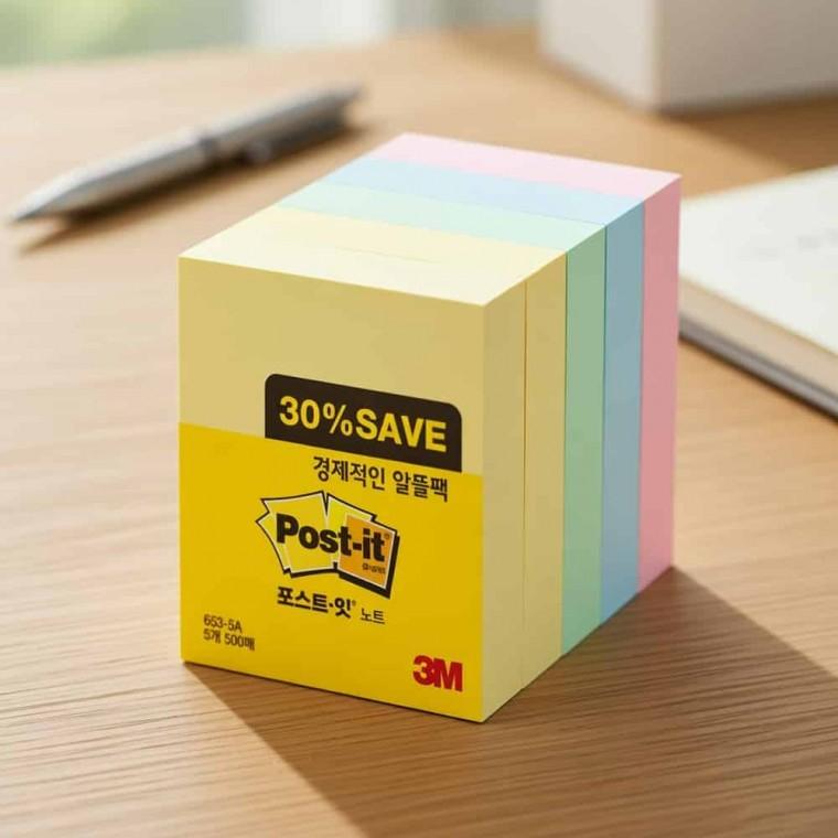 [3M] 포스트잇 노트 알뜰팩 653-5A (51*38mm / 100매*5개입)